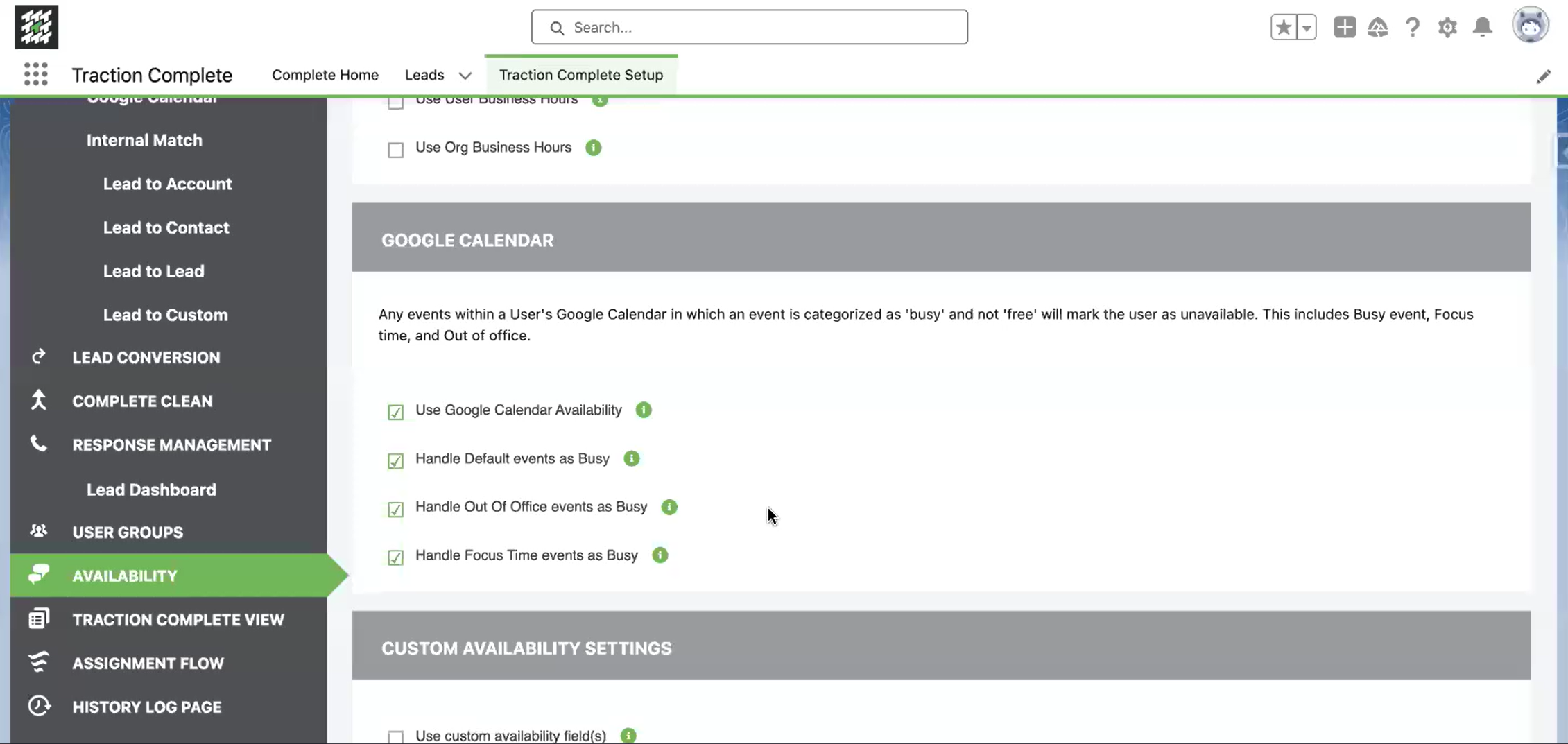 Google Calendar Integration for User Availability
